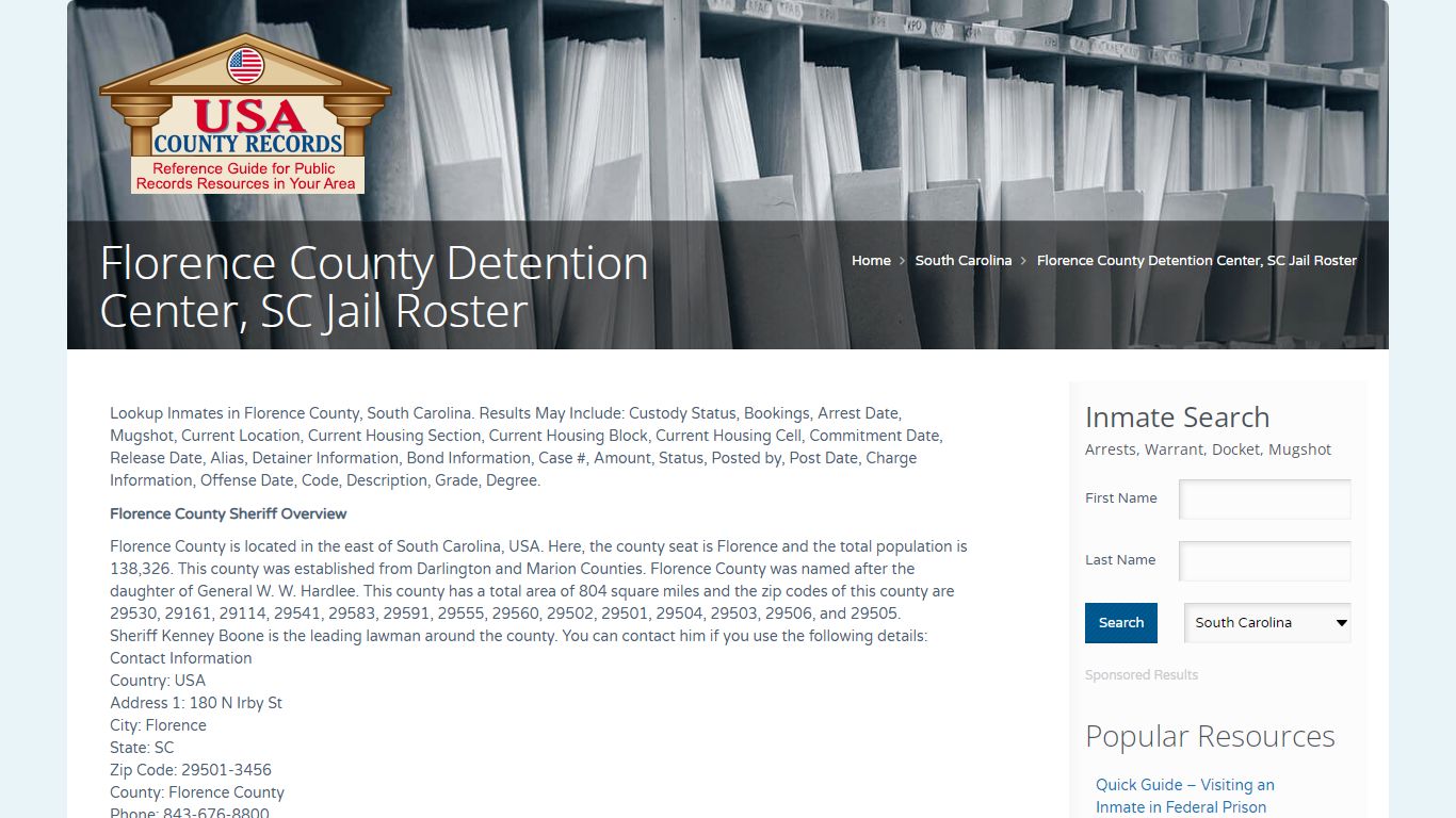 Florence County Detention Center, SC Jail Roster | Name Search